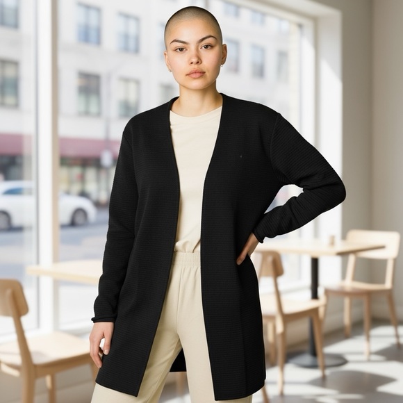 Talbots NWT Open Front Black Mid Length  Ribbed Knit Cotton Blend Cardigan - Picture 10 of 10